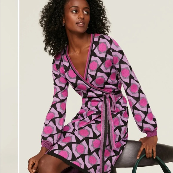 Diane Von Furstenberg Alexio Wrap Boho Dress Long Sleeve - Picture 4 of 11